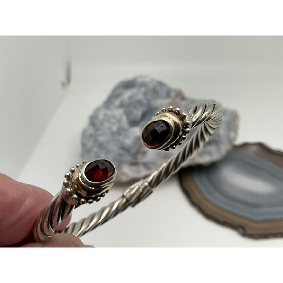 Samuel Benham BJC Sterling Silver & 14K Gold HINGED Garnet Cuff Bracelet - Picture 5 of 7